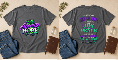 Abound in Hope | Romans 15:13 Men's Christian T-Shirt – Granite front and back mockup