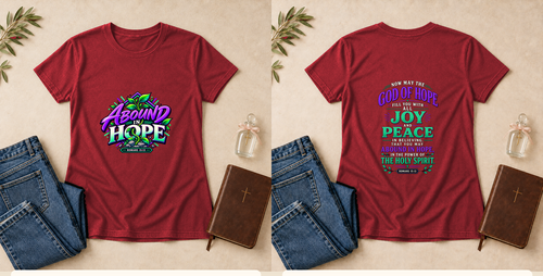 Abound in Hope | Romans 15:13 Women's Christian T-Shirt – Red front and back mockup