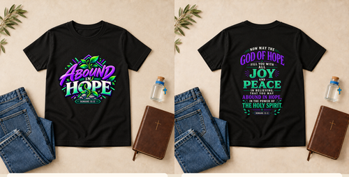 Abound in Hope | Romans 15:13 Youth Christian T-Shirt – Black front and back mockup