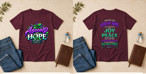 Abound in Hope | Romans 15:13 Youth Christian T-Shirt – Maroon front and back mockup