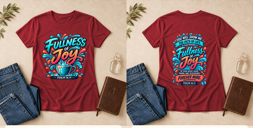 Fullness of Joy | Psalm 16:11 Women's Christian T-Shirt – Red front and back mockup