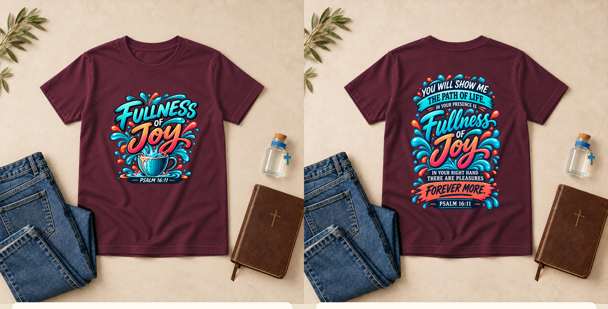 Fullness of Joy | Psalm 16:11 Youth Christian T-Shirt – Maroon front and back mockup