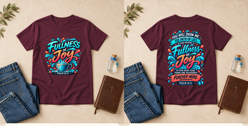 Fullness of Joy | Psalm 16:11 Youth Christian T-Shirt – Maroon front and back mockup