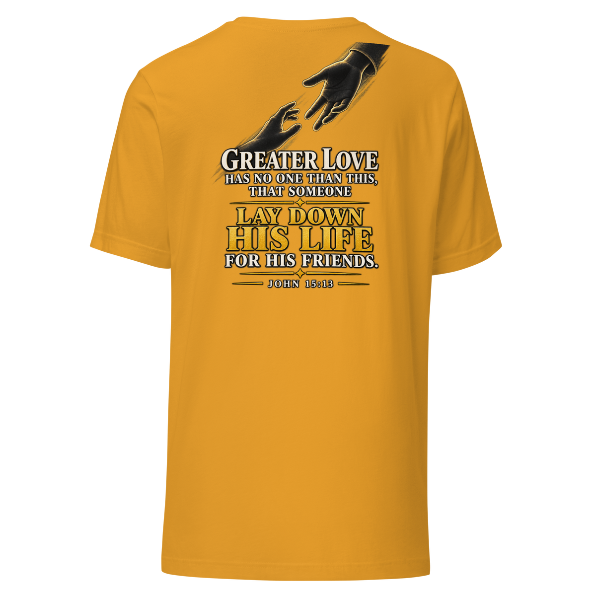 Women's greater love Christian T-shirt mustard back mockup