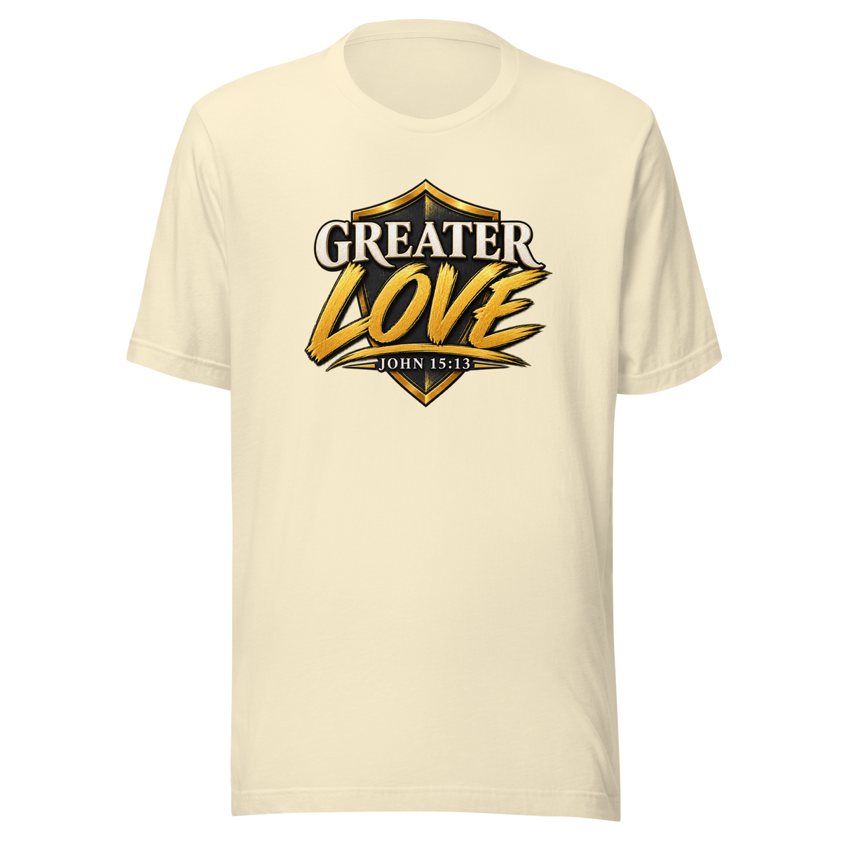 Women's greater love Christian T-shirt natural front mockup