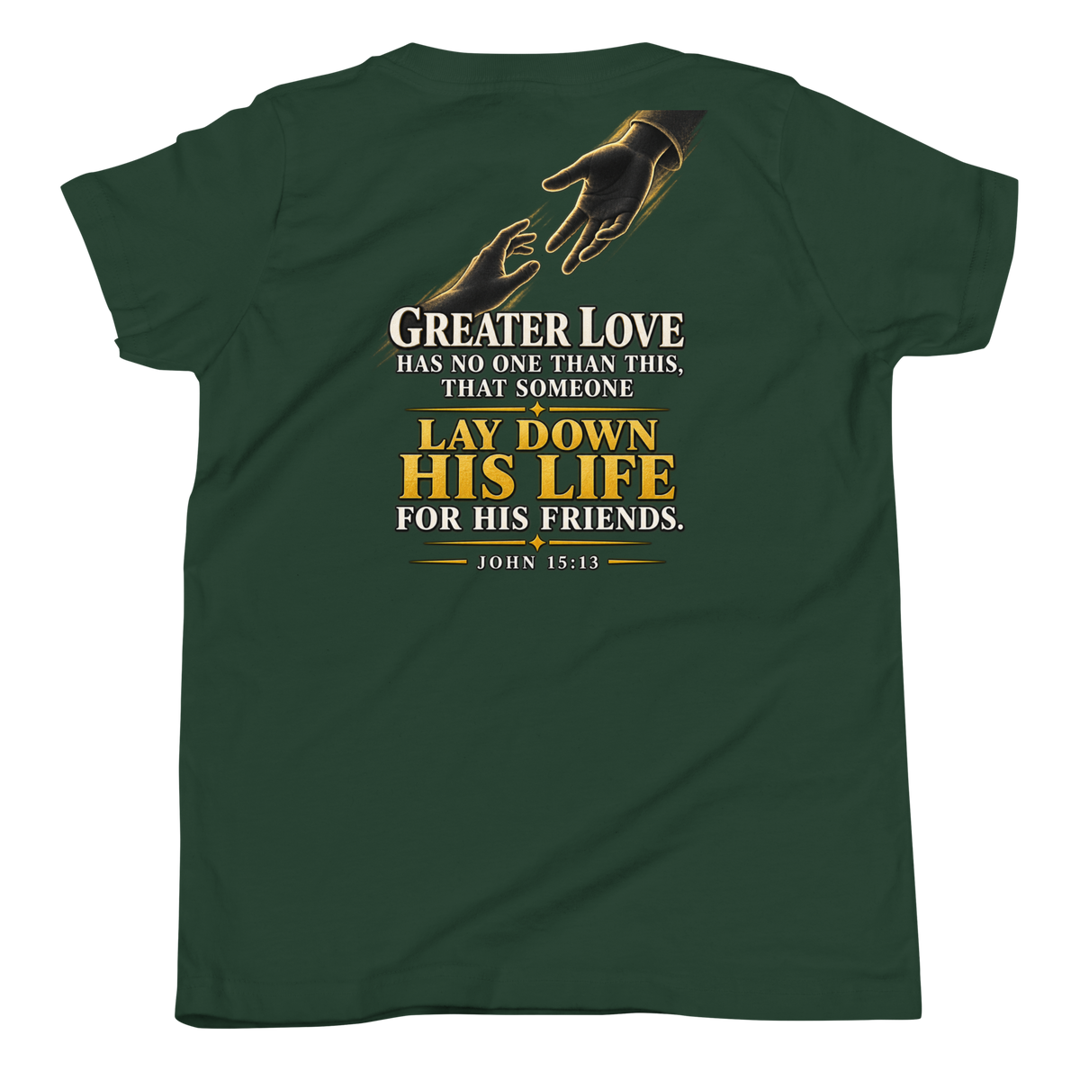 Youth greater love Christian T-shirt forest back mockup