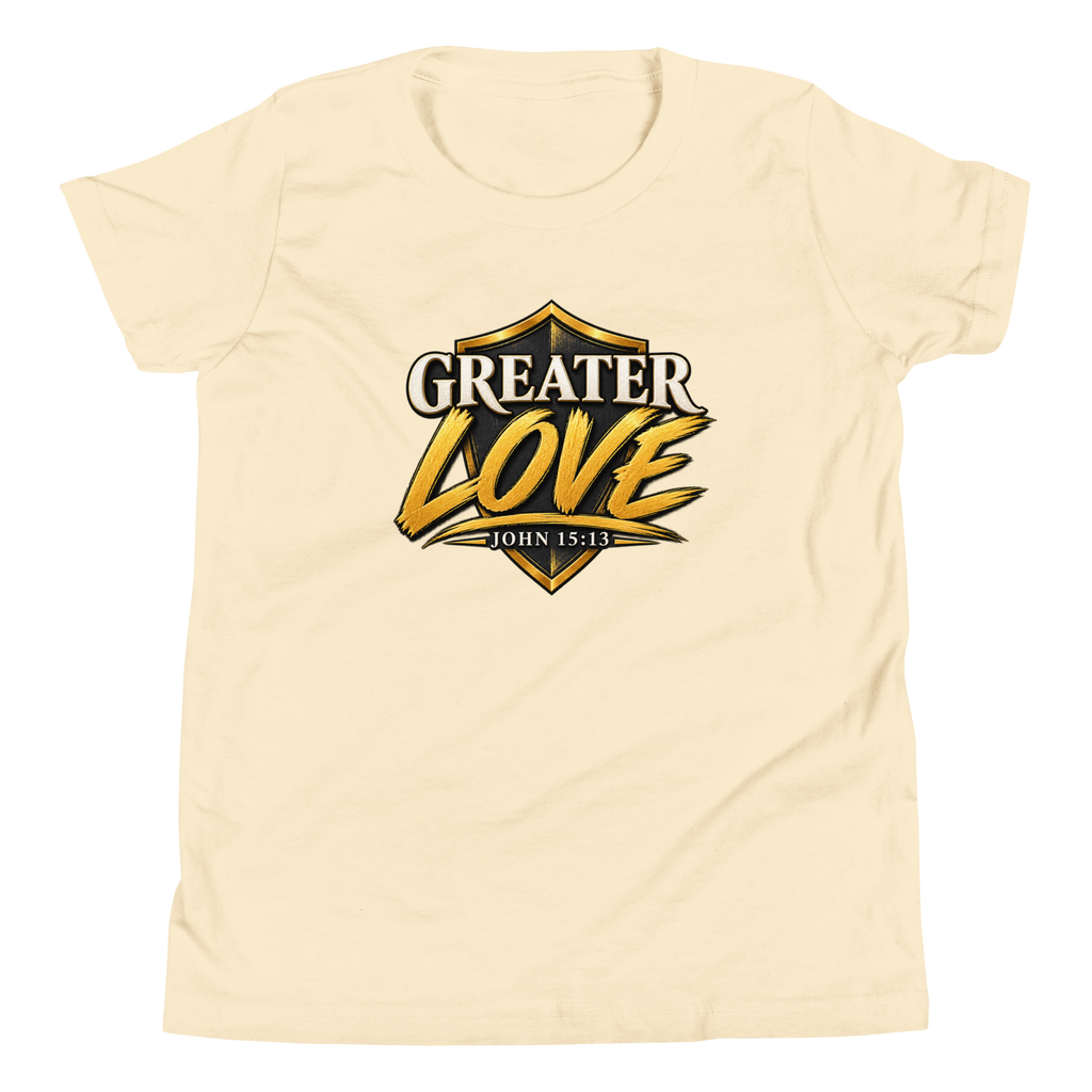 Youth greater love Christian T-shirt natural front mockup