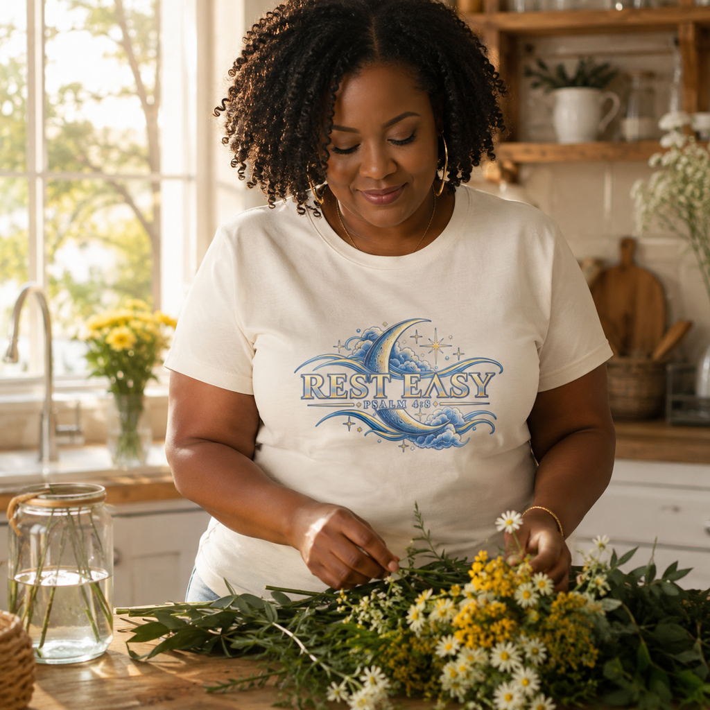 Rest Easy | Psalm 4:8 Women's Christian T-Shirt