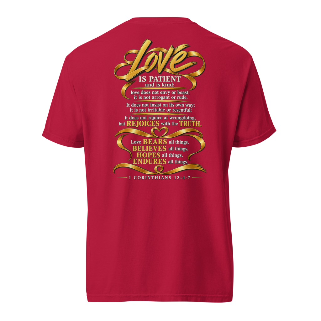 Men's this is love Christian T-shirt red back mockup