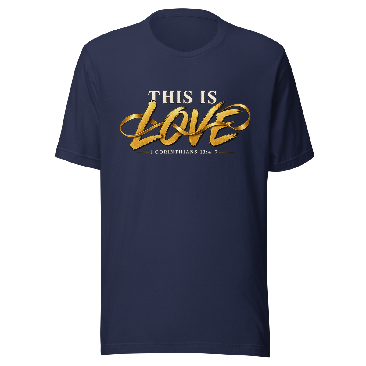 Women's this is love Christian T-shirt navy front mockup