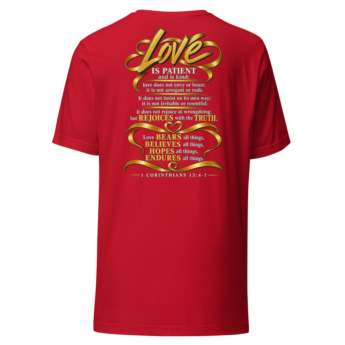 Women's this is love Christian T-shirt red back mockup