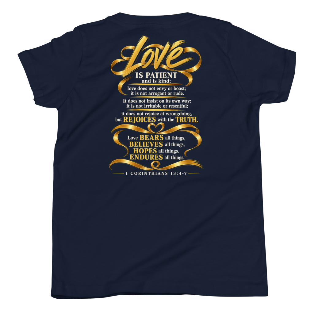 Youth this is love Christian T-shirt navy back mockup