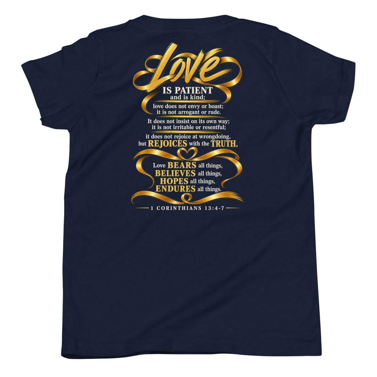 Youth this is love Christian T-shirt navy back mockup