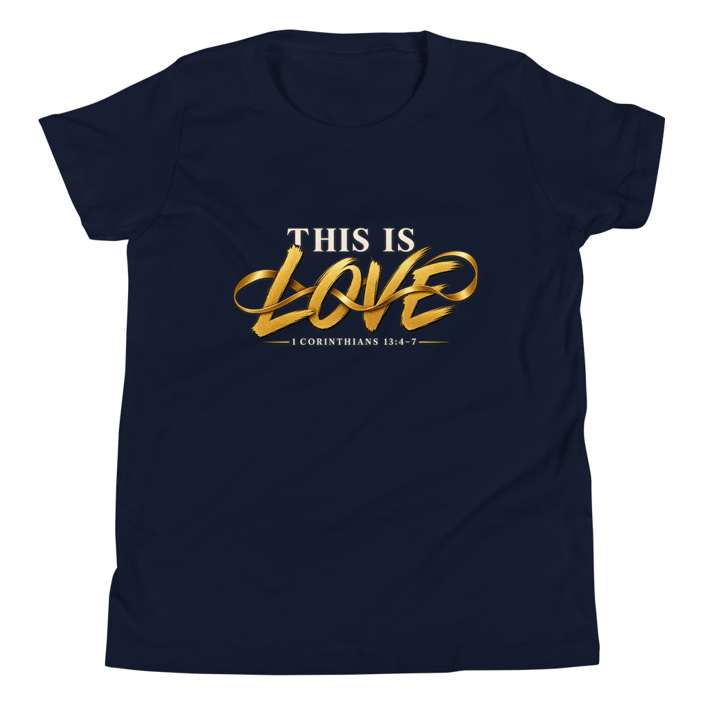 Youth this is love Christian T-shirt navy front mockup