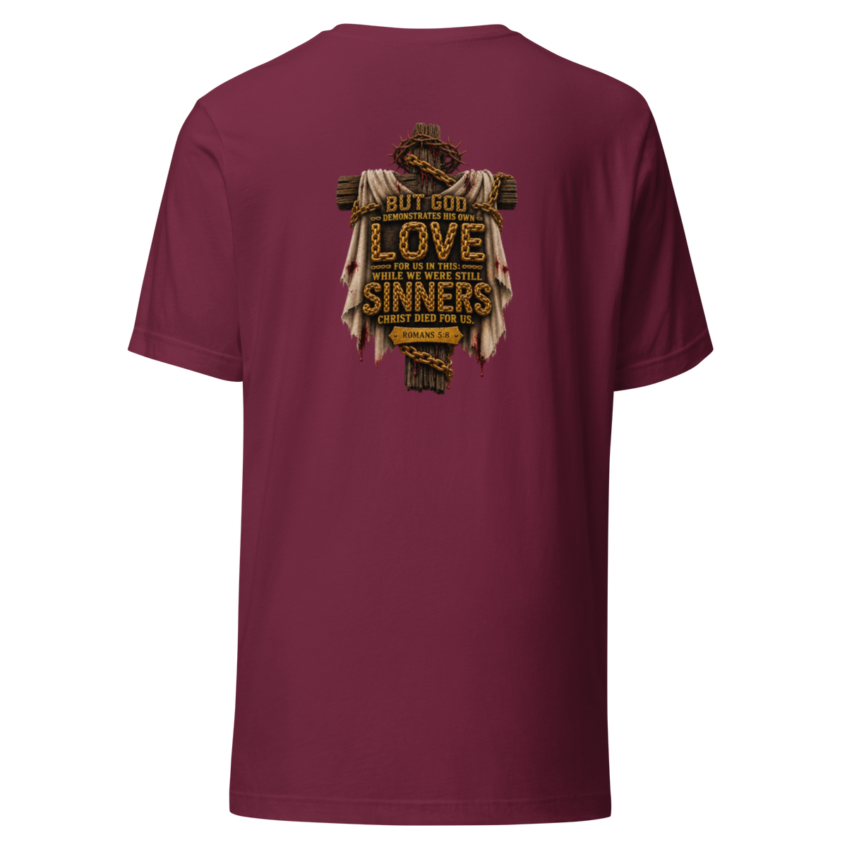 Women's while we were still sinners Christian T-shirt maroon back mockup