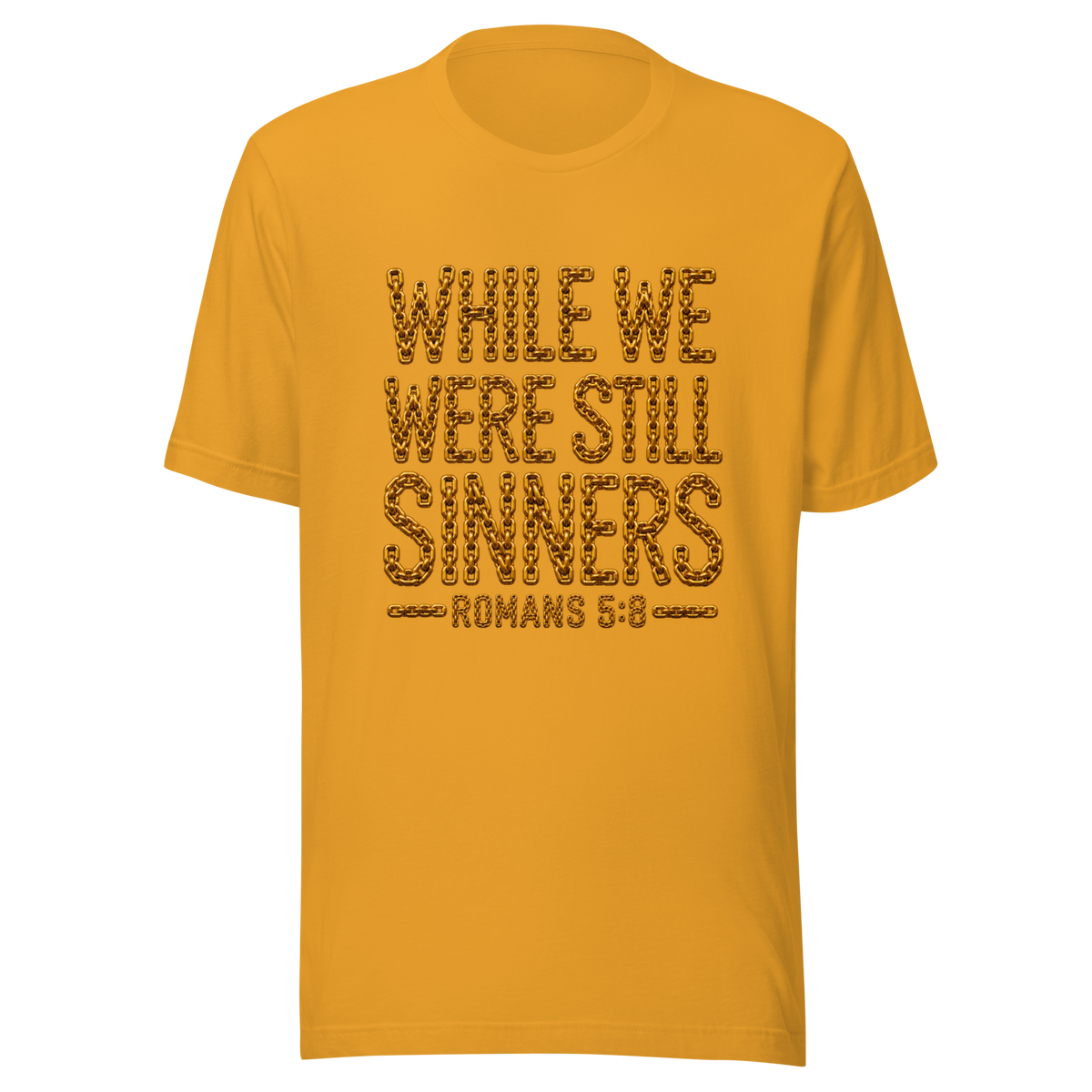 Women's while we were still sinners Christian T-shirt mustard front mockup