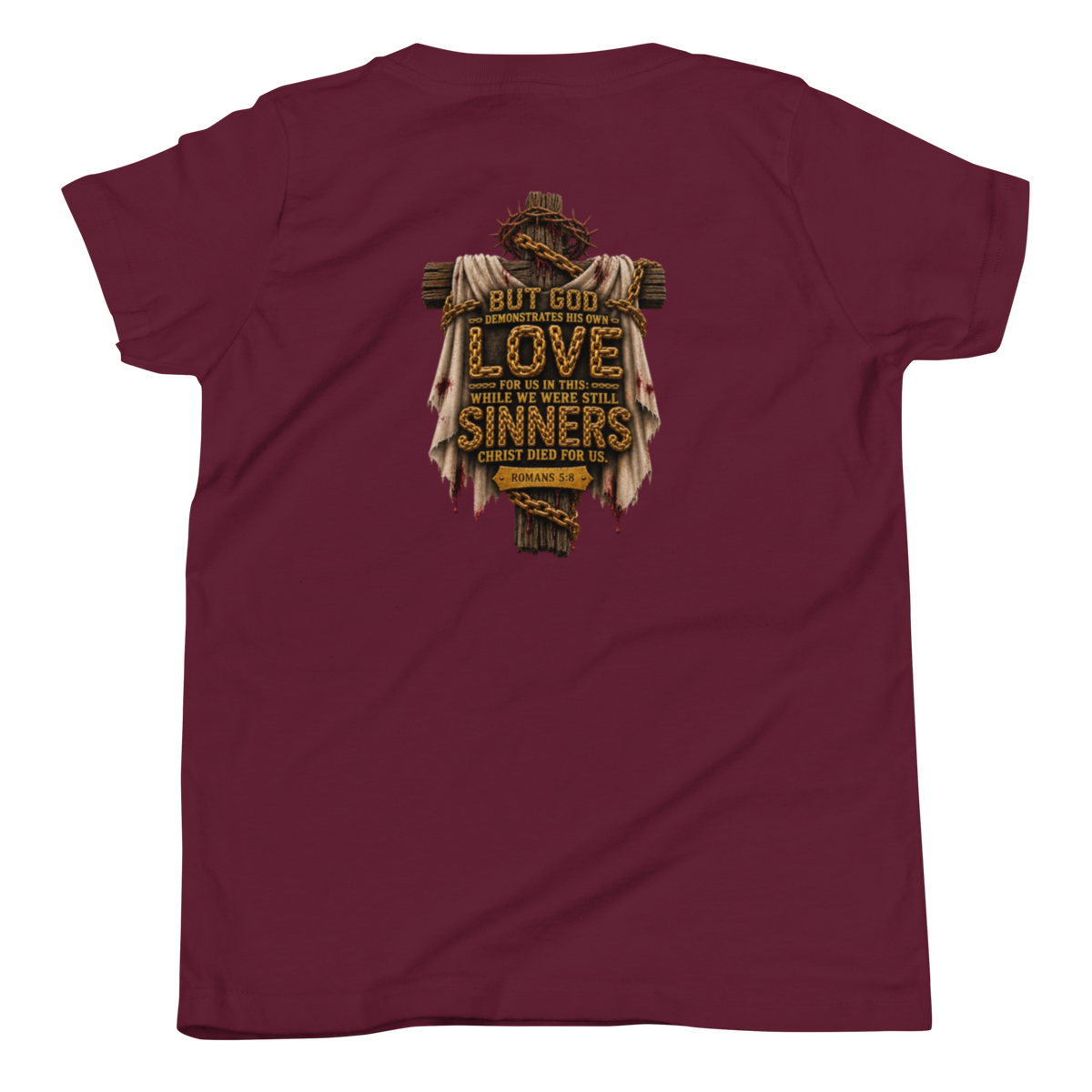 Youth while we were still sinners Christian T-shirt maroon back mockup