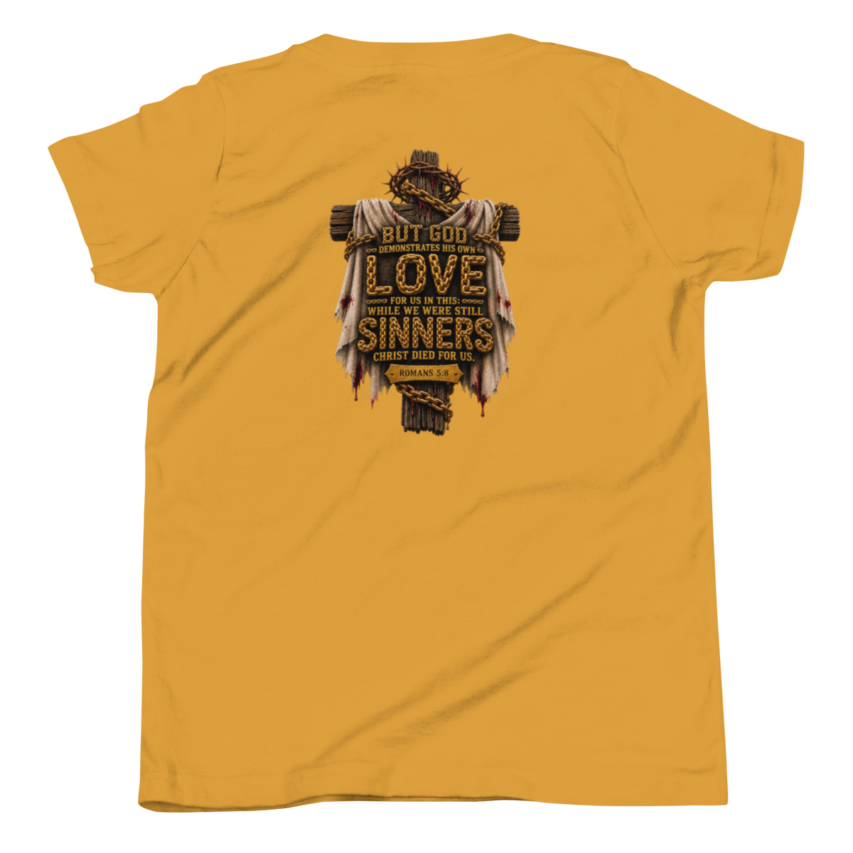 Youth while we were still sinners Christian T-shirt mustard back mockup