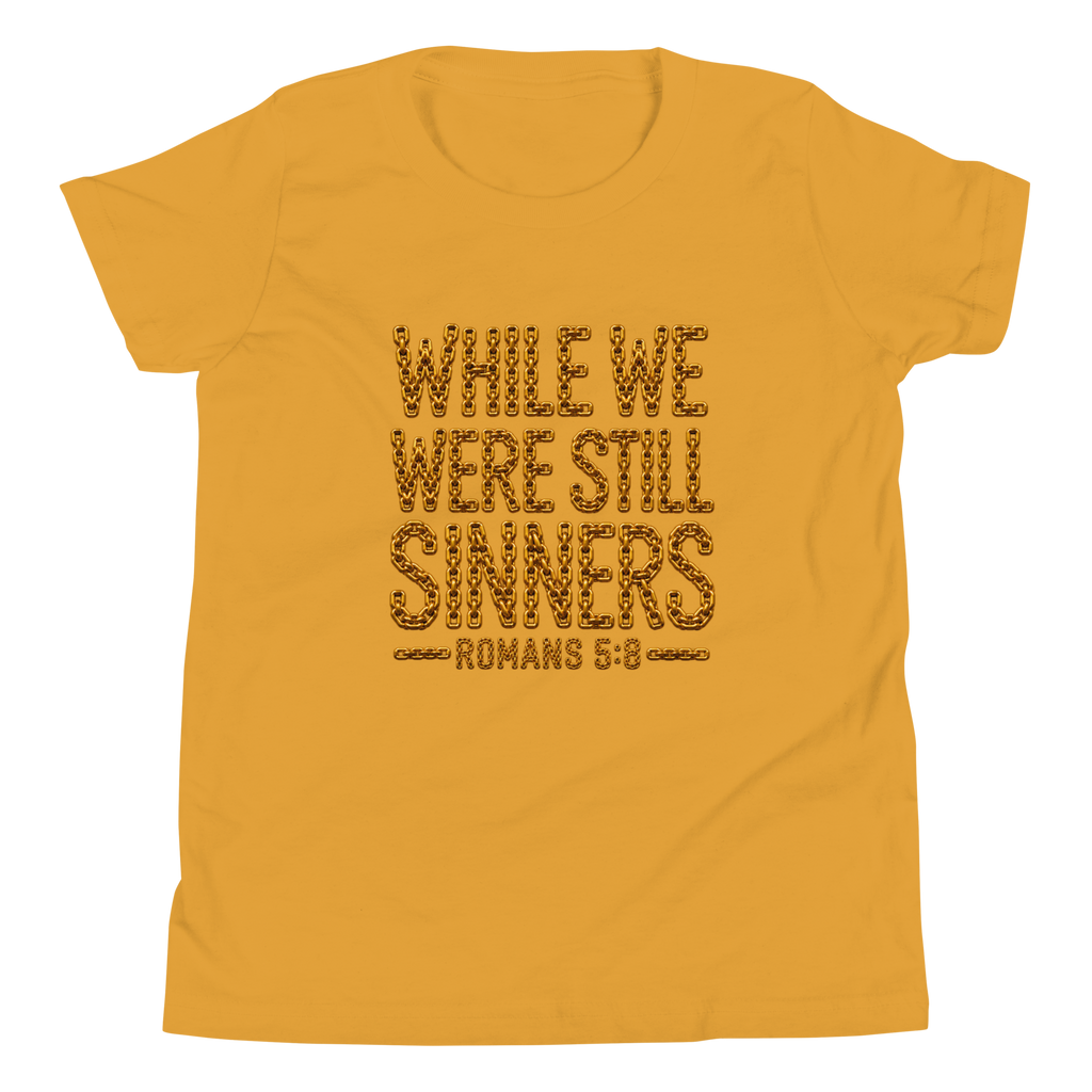 Youth while we were still sinners Christian T-shirt mustard front mockup